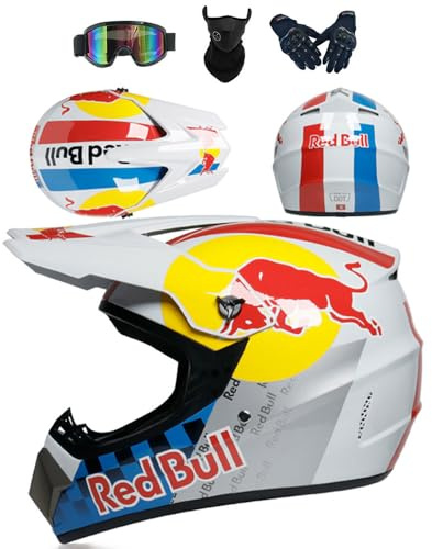 PAESCOY Casco De Motocross para Juvenil Y Adultos, Casco De Motocicleta Juvenil, Casco De Cross, Casco Integral para Todoterreno, Descenso, Certificado Dot con Gafas Máscara Y Guantes,White-S