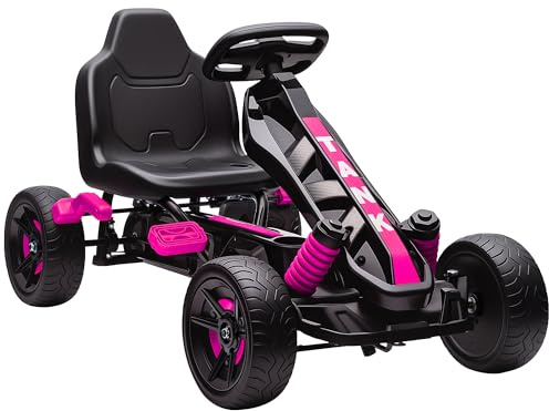 AIYAPLAY Pedal Go Kart, Ride on Racer with Freewheel System, Brake, Non-Slip EVA Wheels, Metal Frame, Go Kart for Kids Ages 3-6 Years, Pink