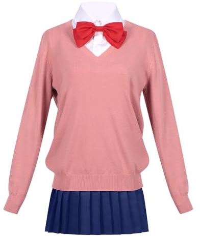 Zhongkaihua Momo Ayase - Costume da cosplay anime giapponese JK, set da scuola include maglione lavorato a maglia rosa, camicia bianca e gonna a pieghe blu, per donne, abiti per Halloween