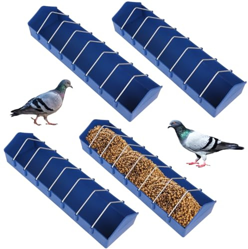 4 platos grandes de alimentación para palomas, loros, patos y pollos, dispensadores de 8 ranuras con separadores ajustables de acero inoxidable