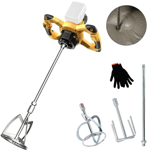 Cordless Cement Mixer for 20v Battery, 1200W Concrete Mixer, Handheld Mud Mixer with 6 Speed, for Mortar, Fodder, Paint, Plaster, Thinset(No Battery)