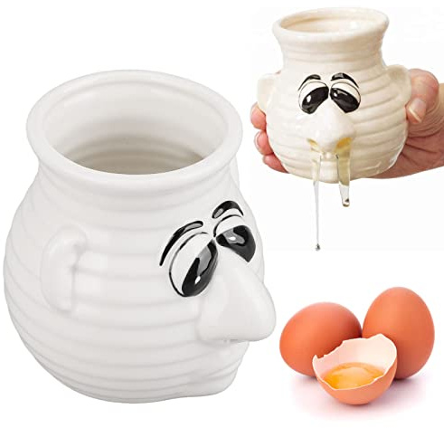 Egg Separator, 3.54 × 2.76 in Small Filter Splitter Funny Snot Nose Easy Operation Ceramic Time Saving Egg Divider White Separator for Kitchen Bake
