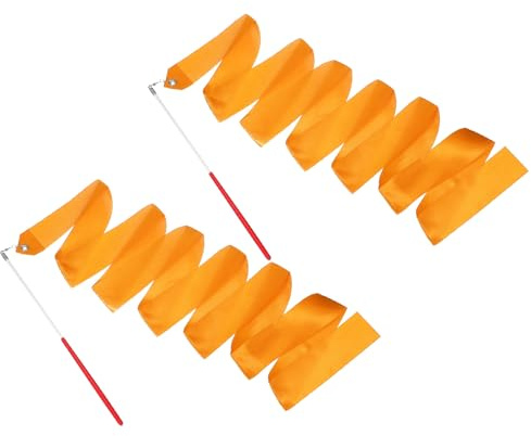YELARXI 2 Pcs Dance Ribbons, 78.7 Gymnastics Ribbon Streamers, Rhythmic Dance Twirling Sticks with Non-Slip Red Wand -Fitting for (Gymnastics/Talent Shows/Artistic/Party) Orange Yellow