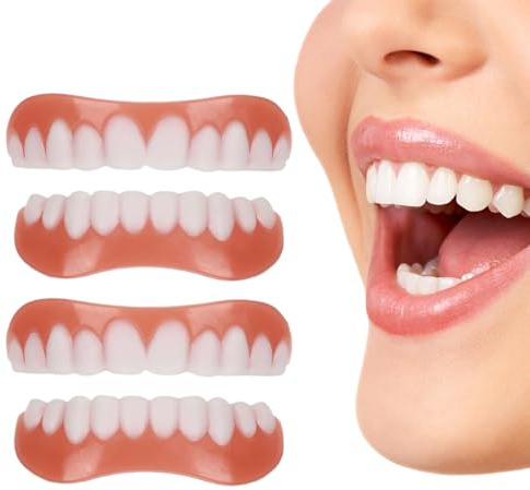 DOKRIN Kit di riparazione protesi dentarie 2 paia di protesi dentarie autoadesive, faccette provvisorie universali superiori e inferiori, protesi per denti imperfetti, con gel per la dentizione