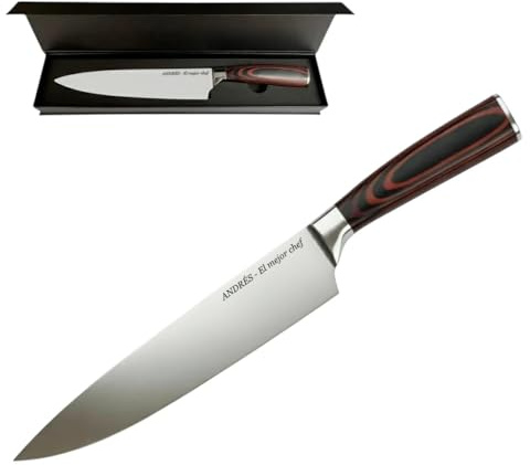 regalo grabado - Cuchillo Cocina Chef Personalizado Kai - Acero Inoxidable 21cm y Mango de Madera Pakka | Grabado Láser Imborrable con Texto | Estuche Premium para Chefs, Jubilaciones y Día del Padre