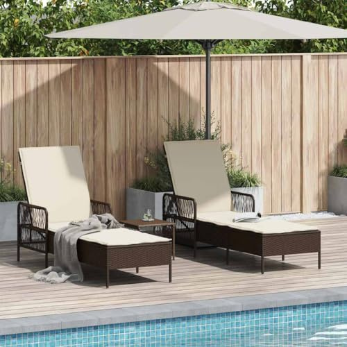 Nqyjm Set di 3 lettini con schienale regolabile, set di 3 sedie a sdraio in polirattan, colore: marrone e crema, bianco, per esterni, sdraio da spiaggia, per giardino, terrazza