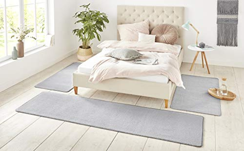 Hanse Home Nasty Teppich Bettumrandung 3-teilig – Bettvorleger Bettläufer Teppichläufer Kurzflor Einfarbig Unifarben Läufer-Set für Kinderzimmer Schlafzimmer, Uni Silber, 2X 70x140cm 1x 70x240cm