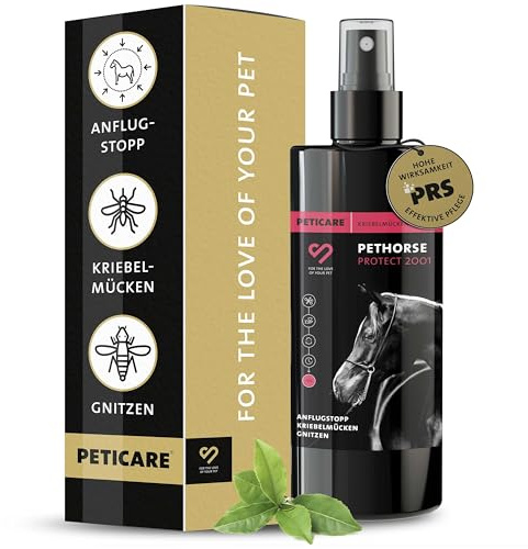 Peticare Spray Anti-simulies pour Chevaux – Protection ciblée Contre Les simulies | Prévention Efficace de la dermite Estivale | PRS® Longue durée | petHorse Protect 2001