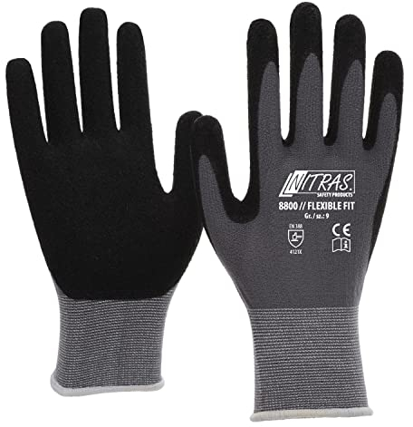 NITRAS 8800 Flexible Fit Allroundhandschuhe Gartenhandschuhe, Gr. 11 (3 Paar), Gelb-Grau