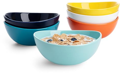 Sweese 18 oz Medium Porcelain Bowl - Set of 6 Rainbow Colored Cereal, Dessert, Soup, Rice & Salad Bowls, Ceramic Serving Bowls