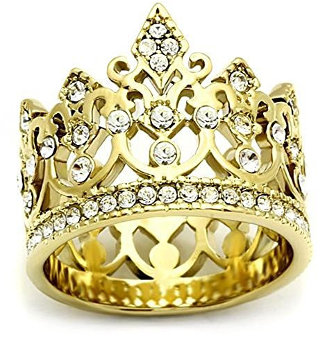 Nationalonlinediscounts Stainless Steel Tiara Royal Crown Gold GP Wide Band Ring Sizes 5,6,7,8,9 & 10 (7)