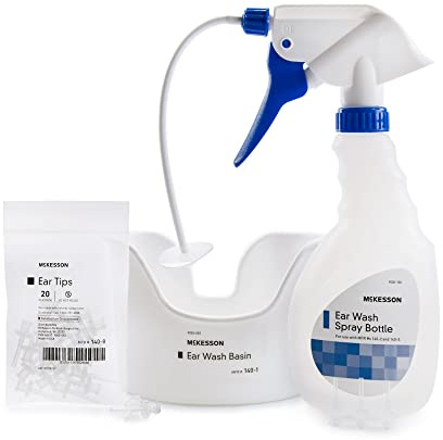 McKesson Ear Wash System Kit - Includes Spray Bottle, Flexible Tube, Ear Wash Basin, and Ear Tips - Blue and White, 16 oz Bottle, 1 Count, 1 Pack