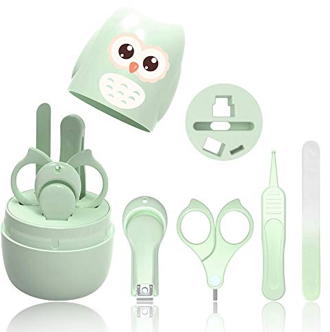 HyAdierTech Babypflege Set mit Baby Nagelschere, für Fingernägel und Fußnägel mit Nagelknipser, Nagelschere, Nagelfeile und Pinzette für Kinder und Neugeborene in süßer Eule Geschenk-Verpackung
