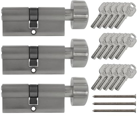 3 x knoppcylinder KD 90 mm 45/45 likvärdig låsning inkl. 15 nycklar