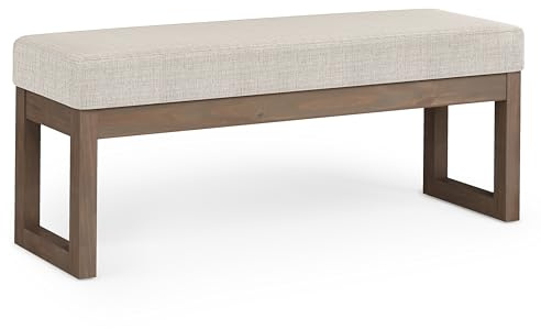 SIMPLIHOME Milltown Large Ottoman Bench - 44 inch Wide Upholstered Tweed Look Fabric Rectangle Footstool Ottoman in Platinum, Contemporary Bench for Bedroom or Entryway with Cushioned Seat, Assembled