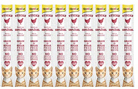GimCat Sticks Volaille -Bâtonnets moelleux à mâcher avec un pourcentage élevé de viande et sans sucre ajouté - 1 multipack (10 sticks)