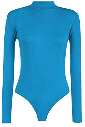 Colop Womens Ladies Long Sleeve Polo Turtle Neck Plain Stretch Bodysuit Leotard (Turquoise, 16-18)