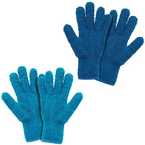 BLMHTWO 2 Paar Staubhandschuh, Mikrofaser Handschuh Waschbar und Wiederverwendbar Staub Reinigung Handschuhe für Pflanzen Küche Autos Spiegel Lampen Jalousien(Blau und Marineblau)