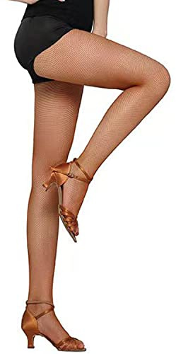 Fohevers Womens Footed Fishnet Stockings Fishnet Tights Fence Net Leggings Pantyhose for Dance,Caramel