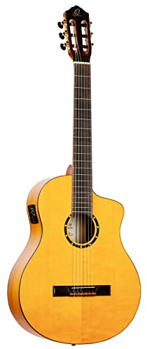Ortega Guitars 4/4 Flamenco Chitarra da concerto - Family Series Pro - Elettroacustica - Abete e cipresso con finitura lucida, Giallo - Inclusa custodia Gigbag (RCE170F)