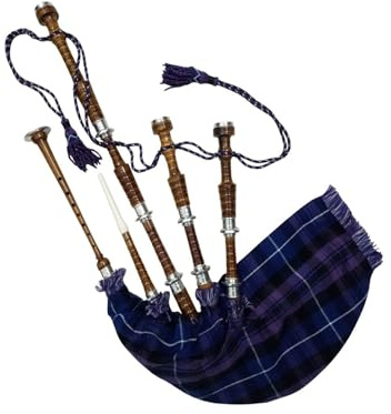 TC - Cornamusa scozzese Great Highland con montatura in argento, finitura naturale, in palissandro, vari tartan, con canne da pratica