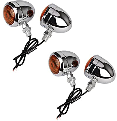 PACUM Blinker Motorrad,Mortoradblinker Motorrad Blinker Indikator Universal 12V Retro Motorrad Signal Beleuchtung Metall Blinker 2 PC Schwarz Chrome (Color : 4PC Chrome)