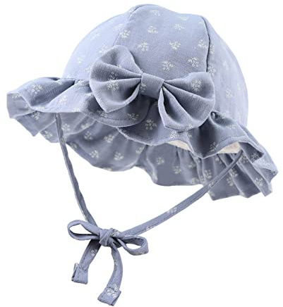 XIAOHAWANG Baby flicka solhatt broderade blommor småbarn hinkhattar sommar keps för spädbarn flickor, Blå blomma, 0-3 Månader