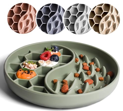 ne&no® Anti-glutton skål för hundar och katter I Slow Feeder I Slickmatta för hundar med stor sugkopp I Slickmatta för våt och torr mat (salviagrön)
