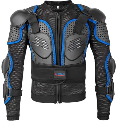 Kids Motorcycle Jacket-Dirt Bike Gear for MTB ATV,Motocross Armor Jacket,Chest Back Elbow Protection for Skateboard Skating (Blue, X-Large)