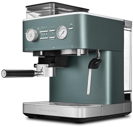 KitchenAid Macchina da caffè espresso semiautomatica con macinino integrato - 15 impostazioni di macinatura, controllo PID, pompa 15 bar, beccuccio vapore e design in acciaio inox - Juniper
