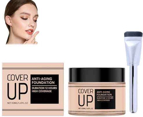 Flüssige Foundation, Pflegende & Langanhaltende Foundation, Mit Foundation-Pinsel, Wasserfest Und Langanhaltend Foundation, Glättet Falten Und Poren, 50ml