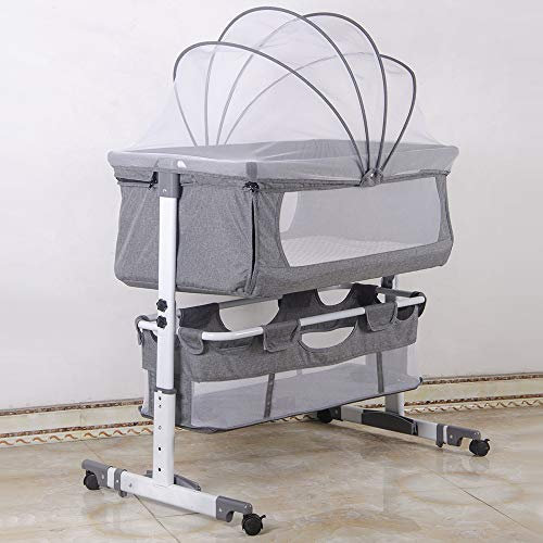 VIIROUD Lit Cododo Bébé, Berceau Bébé Lit bébé Lit cododo pour Berceau avec Matelas et Moustiquaire, Berceau, Capacité de Charge 50KG,92 * 58 * 70-90cm - Blanc cassé
