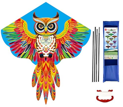 Aquiloni Gufo per Bambini e Adulti, 52x46inch Aquilone a Linea Singola Misura Grande Aquilone Beach Owl Kite con Stringa aquilone e 51cm Coda Lunga Regalo di Giocattoli per Aquiloni