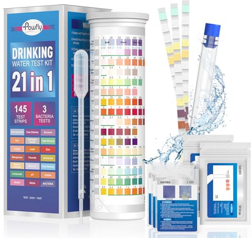 Pawfly 21 in 1 Drinking Water Test Kit, 125 Strips for Tap Water Well Swimming Pool Aquarium Spa, Home Water Quality Test Strips for pH Hardness Chlorine Lead Iron Copper Nitrate Fluoride & More
