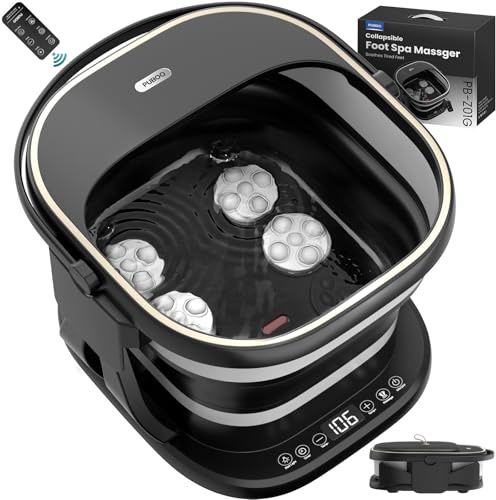 Puboo Collapsible Electric Foot Spa Bath Massager with Heat, Precise Temp Control, Motorized Massage Rollers, Heated Foot Bath Soak Tub, Fits UK Men’s Size 10