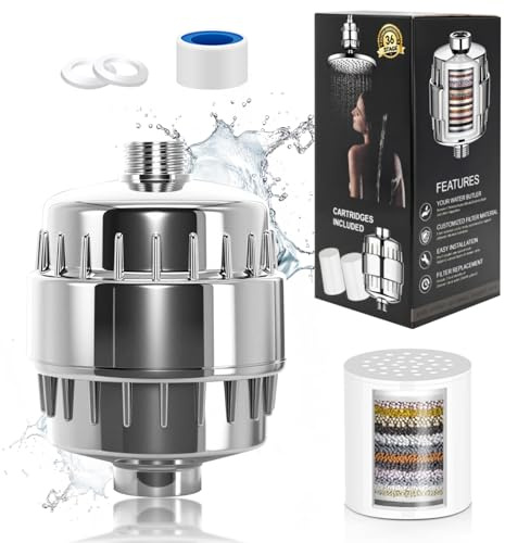 Venprodium Filtro Doccia a 36 Stadi con Vitamina C, Filtro Anticalcare Doccia con 2 Cartuccia, Filtro Acqua Doccia, Per Rimuovere i Metalli Pesanti, Cloro e Calcare in Acqua Dura, Migliora la Pelle