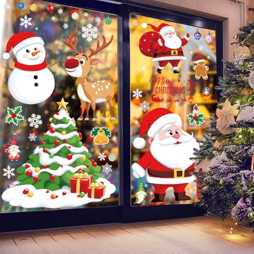 Wohohoho 9 Rolls Extra Large Christmas Window Stickers, 27.6 * 11.5 Large Christmas Window Decorations Clings Santa Claus Xmas Tree Reindeer Christmas elf Snowflake Window Decals for Holiday Party