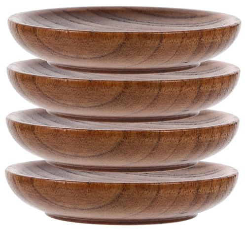 Hemobllo Bol à Sauce Rond En Bois 7,5 Cm, Petit Plat Pour Trempettes, Bols à Dips Naturels, 4 Pièces, Vaisselle Pour Sushi Et Restaurant, Assiettes D’accompagnement Pratiques