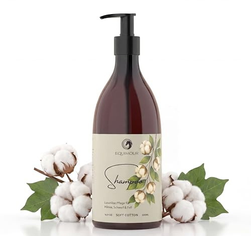Protein Shampooing doux pour cheval, crinière, queue et pelage, avec huiles végétales, extrait de bambou, huile de macadamia et huile de noix de coco, 500 ml avec pompe pratique pour une utilisation