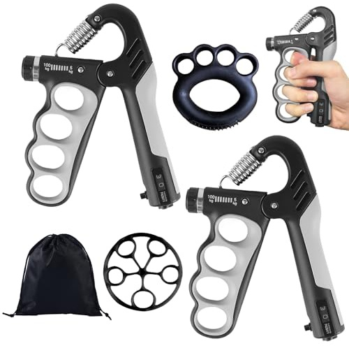 FuYelng 5 stycken justerbar handtränare med förvaringspåse, svart underarmstränare greppkraft tränare underarm träningsutrustning handträningsutrustning, för daglig träning muskelavslappning