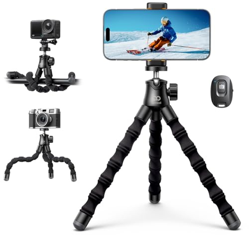 Lamicall Tripode para Móvil - [Ultraligero] Mini Tripode Portátil con Control Remoto Inalámbrico, 360°Rotación, Trípode Flexible con Tornillo 1/4'' y Zapata Fría para iPhone/Android/Cámara/para GoPro