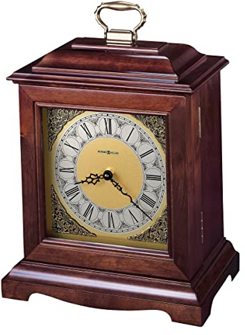 Howard Miller Continuum II Mantel Clock Urn Box 800-122 – Windsor Cherry Finish, Select Hardwoods & Veneers, Bracket-Style Roman Numeral Clock, Interior Compartment, Funeral Urn Box