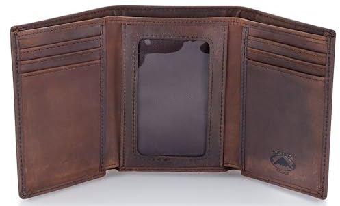 Stealth Mode Trifold Leather Wallet for Men with RFID Blocking (Brown)