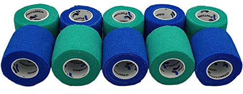 BENDAGGIO COESIVO - garza elastica da 10 rotoli x 5 cm x 4.5 m autoadesiva flessibile bende, qualità professionale, primo soccorso Sports Wrap bende - Confezione da 10