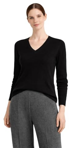 State Cashmere Women’s Essential V-Neck Sweater 100% Pure Cashmere Classic Long Sleeve Pullover (Black, X-Large)