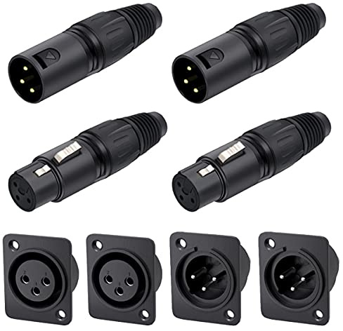 DKARDU 2 Pairs 3 Pin XLR Male & Female MIC Snake Plug Audio Microphone Connector for Mixer, Speaker with 2 Pairs 3 Pin XLR Male & Female Jack Socket Panel Mount