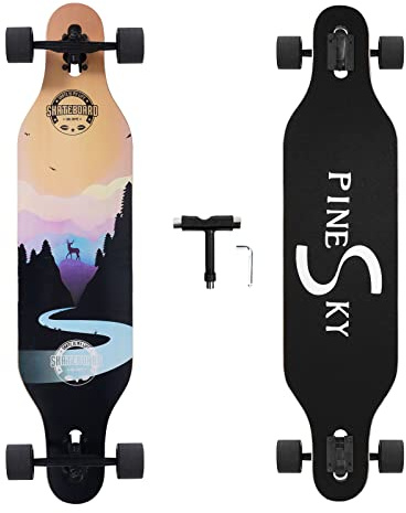 PINESKY 41 Zoll Longboard Skateboard 8-lagig Natur Ahorn Komplett Skateboard Cruiser für Cruising, Carving, Free-Style und Downhill mit T-Tool Valley