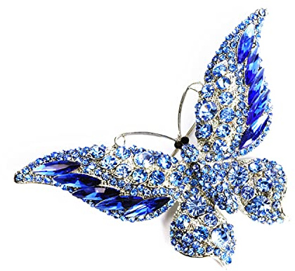 QQY La broche papillon, Broche en cristal cygne broche animale Broche en diamant broche décorative pour femmes (Papillon bleu)