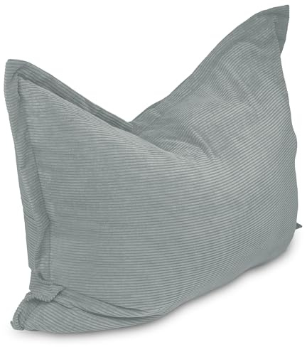 chilly pilley Sitzsack L XL XXL Cordstoff Bodenkissen Beanbag Styropor Füllung Riesensitzsack Cord-Material Sitzkissen Gartenkissen zum Liegen und Sitzen Cord 100x155 Grau