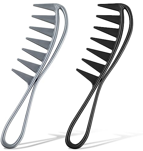 Ouligay 2 Stück Breite Zahnkämme - Grobzinkiger Lockenkamm, Strähnenkamm, Antistatischer Grober Kamm Mit Haifischzähnen für Lockiges, Nasses, Langes Haar - Salon, Damen, Herren
